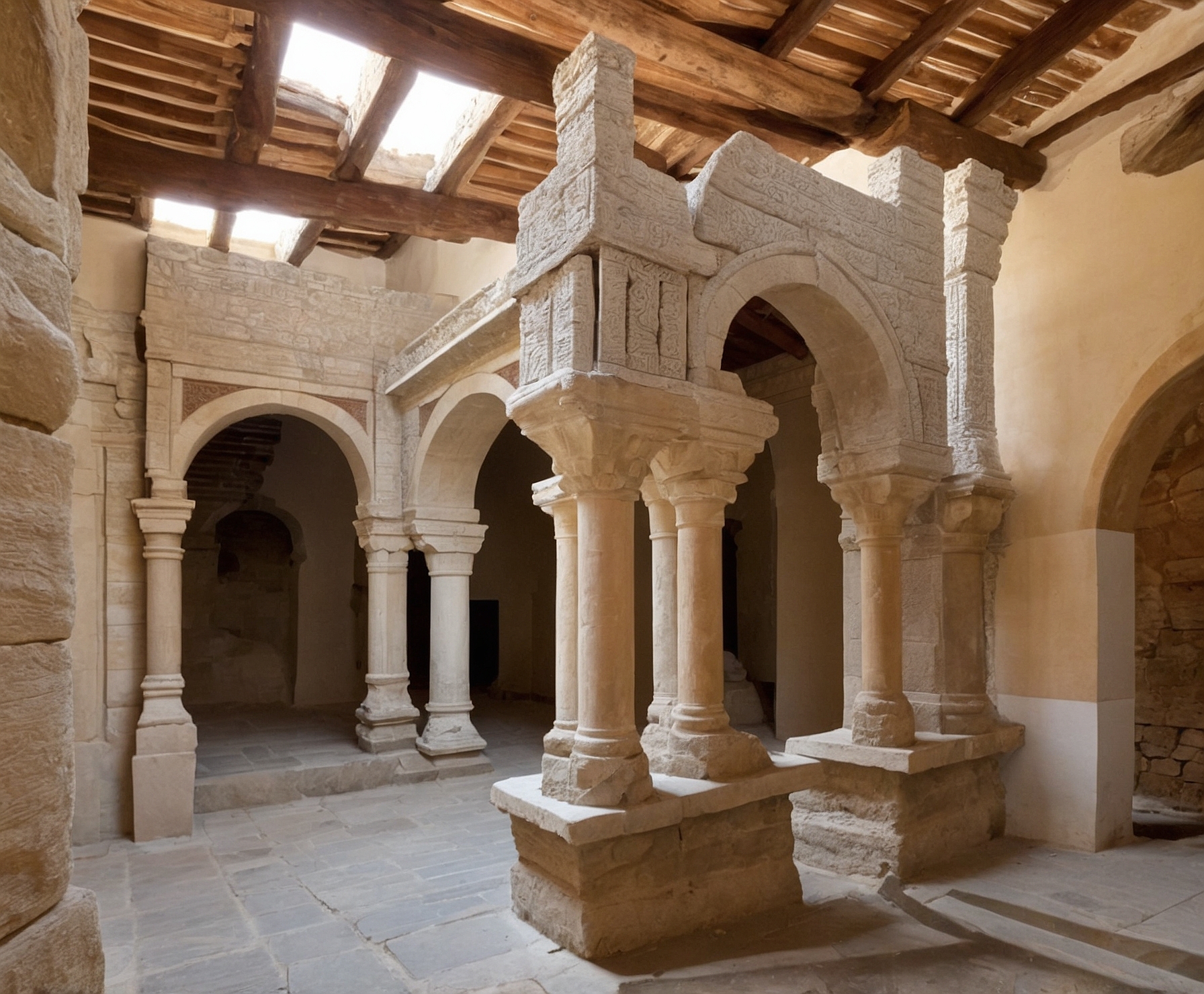 Claustro restaurado, técnicas tradicionales.
